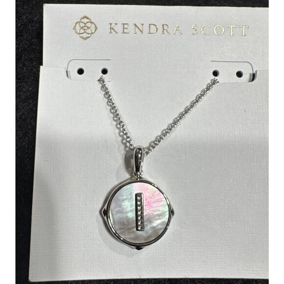 Kendra Scott Letter "I" Disc Pendant Necklace Rhodium Black Mother-Of-Pearl - Picture 2 of 4